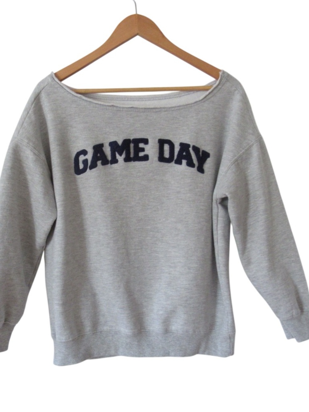 Goodie Two Sleeves Game Day Sweatshirt Small Gray Fleece Boat Neck Varsity